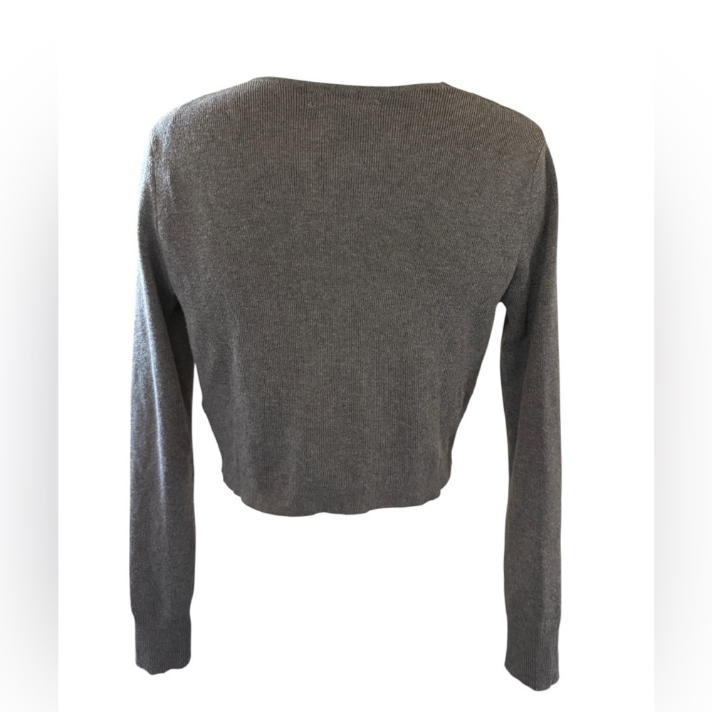 Oak +Fort Gray Open Front Wrap Cardigan Sweater, cropped, Grey, Sz XS - Picture 5 of 9